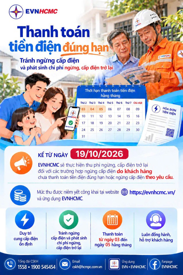 EVNHCMC ban hành đơn giá ngừng, cấp điện trở lại- Ảnh 1. EVNHCMC ban hành đơn giá ngừng, cấp điện trở lại- Ảnh 1.